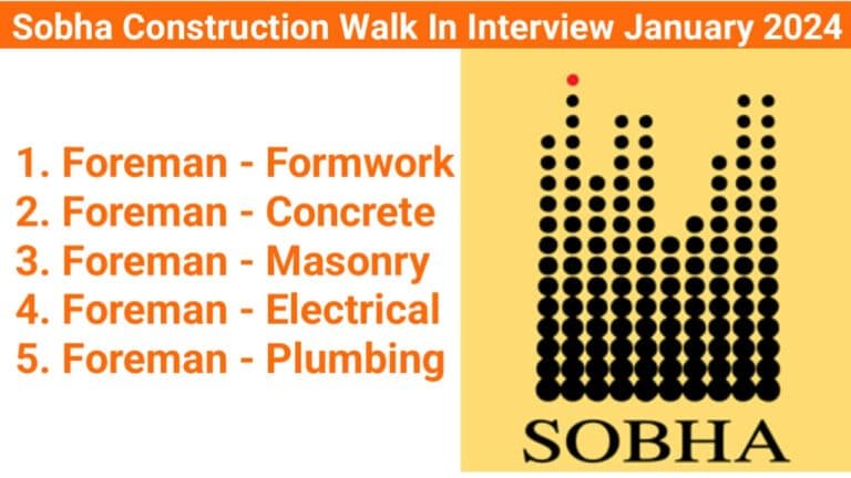 Sobha Construction Walk In Interview January 2024