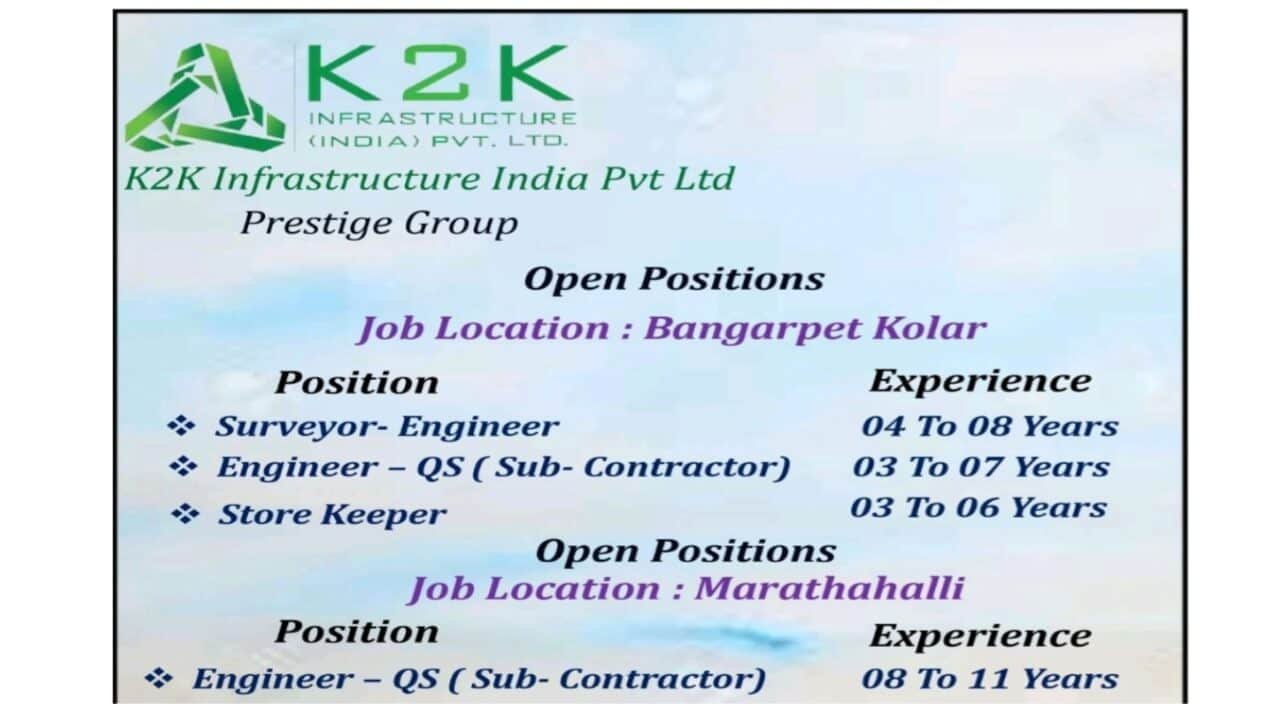 K2K Infrastructure India Pvt Ltd Hiring 2024