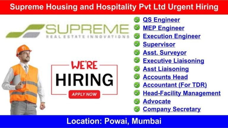 Supreme Housing and Hospitality Pvt Ltd Urgent Hiring