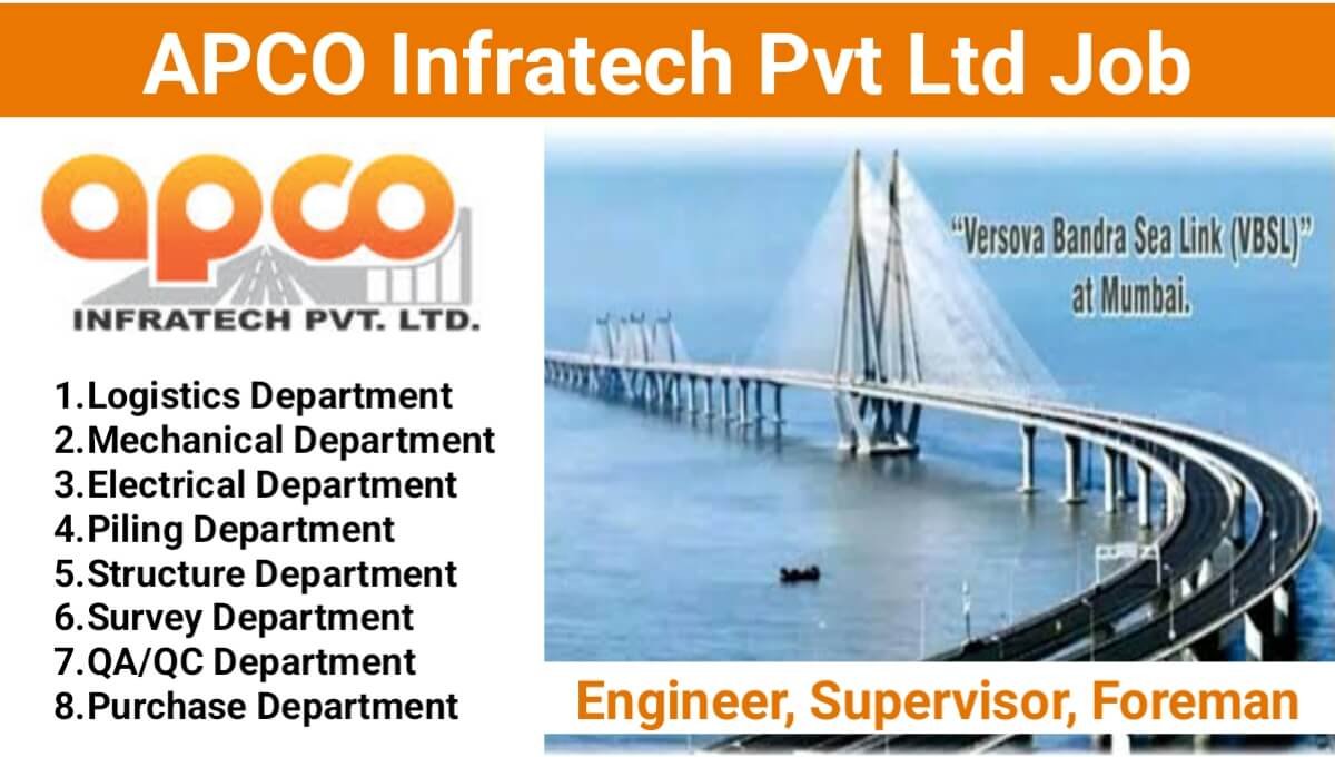 APCO Infratech Pvt Ltd Job Vacancy 2024: For ongoing Marine Projects | Engineer, Foreman, Surveyor and Supervisor Job