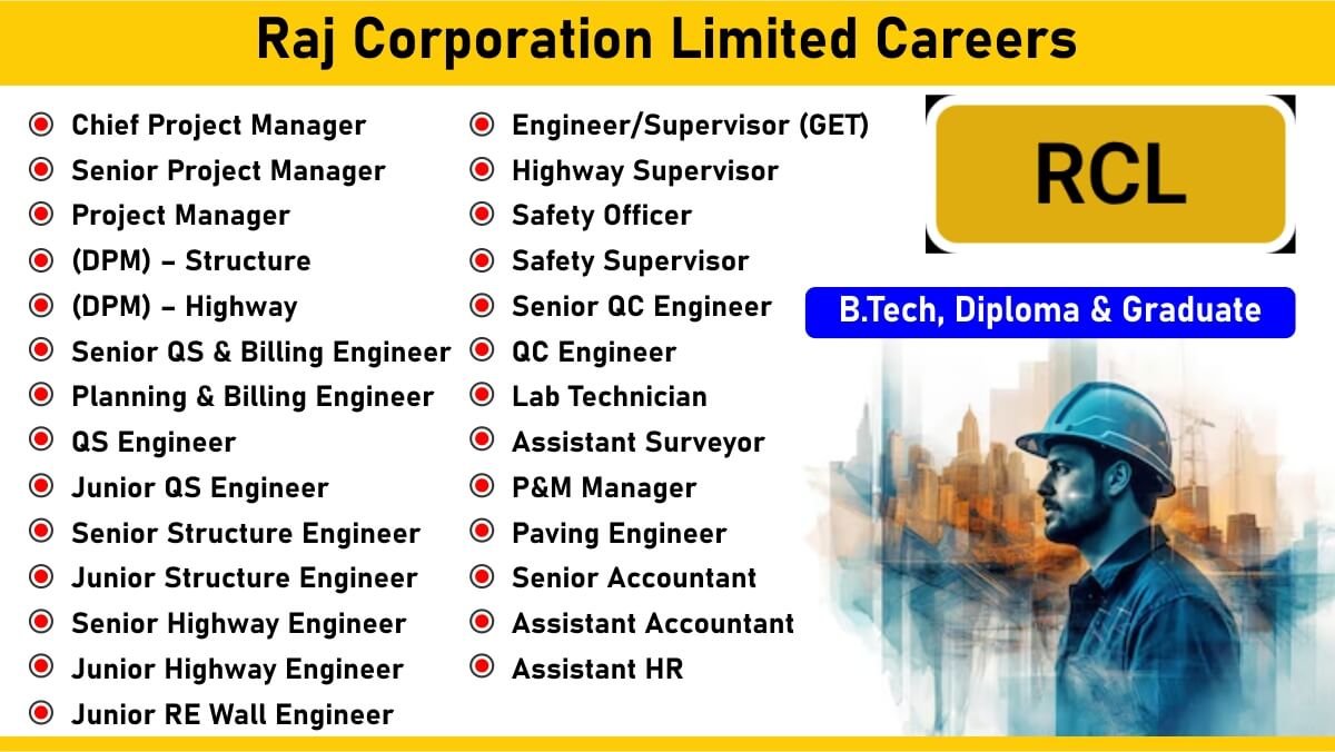 Raj Corporation Limited Careers: Recruitment for Multiple Positions | B.Tech, Diploma & Graduate Jobs | Civil Engineering Jobs