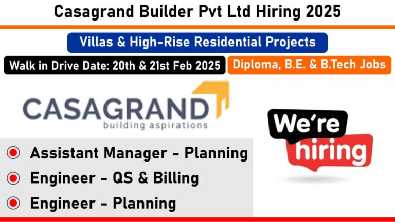 Casagrand Builder Pvt Ltd Recruitment 2025 | Date: 20th & 21st February 2025