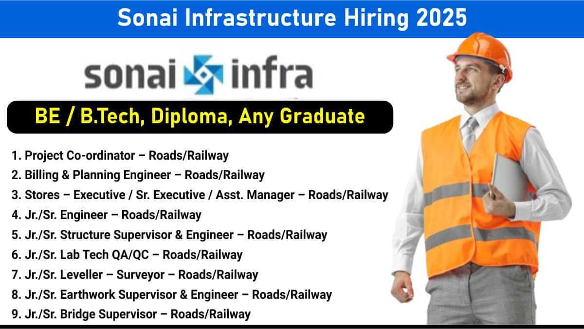 Sonai Infrastructure Hiring 2025 | Roads & Railway Engineers, Supervisors, and Site Coordinators