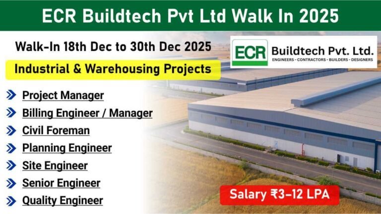 ECR Buildtech Pvt Ltd Hiring 2026 | Project Manager, Planning, Billing & Site Engineers