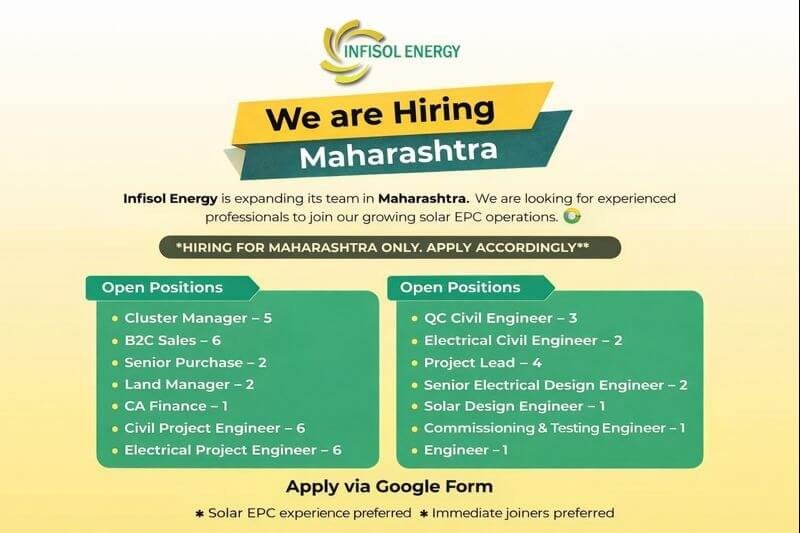 Infisol Energy Recruitment 2026 | Hiring in Maharashtra For Solar EPC Projects