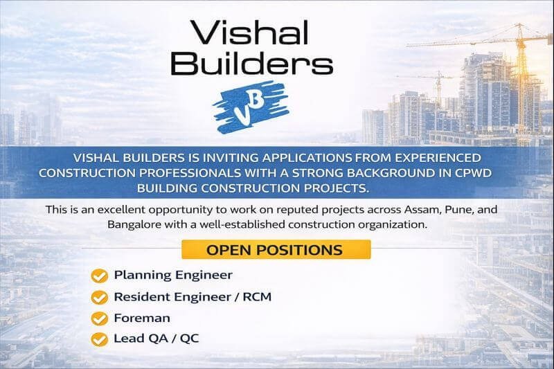 Vishal Builders Recruitment | 10th, 12th, Diploma, Be and B.tech