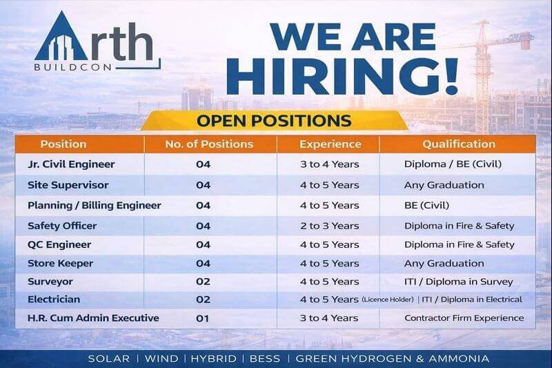 Arth Buildcon Vacancy | ITI, Diploma, BE, Any Degree | Construction Job